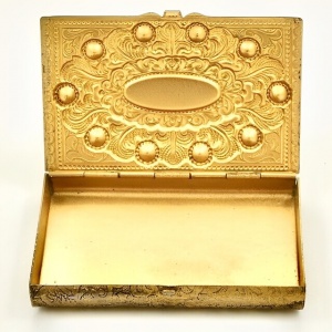 Czech Gilt Metal Ornate Hinged Box with Glass Stones