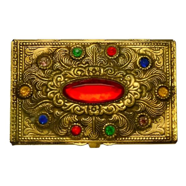 Czech Gilt Metal Ornate Hinged Box with Glass Stones