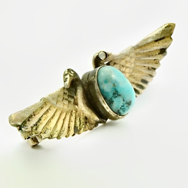 Broche Vintage Dorée – Plumes Et Feuilles En Strass, Imitation Turquoise Bleue