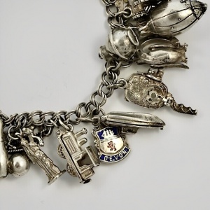 English Sterling Silver Double Link Charm Bracelet 1960s