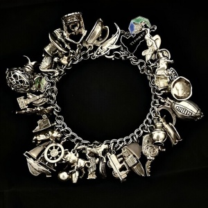English Sterling Silver Double Link Charm Bracelet 1960s