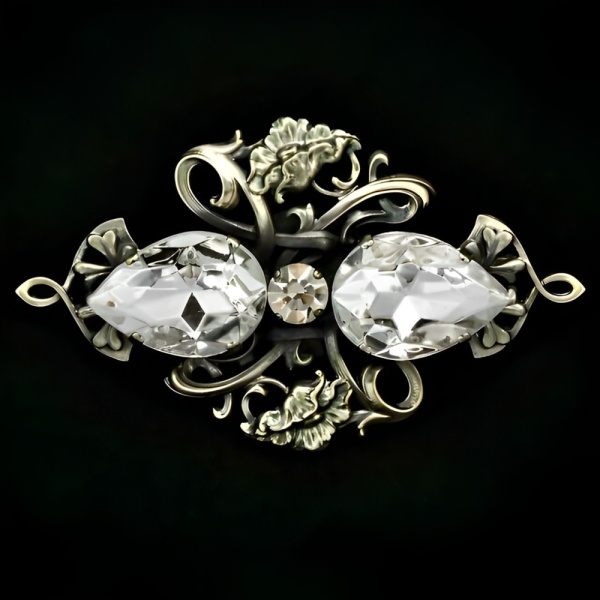 Ermani Bulatti Antiqued Rhinestones Brooch circa 1980s