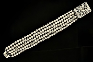 Five Strand Faux Pearl Bracelet with a Rhinestone Clasp