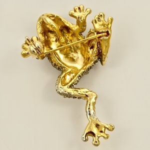 Gold and Silver Plated Iridescent Frog Brooch circa 1980s