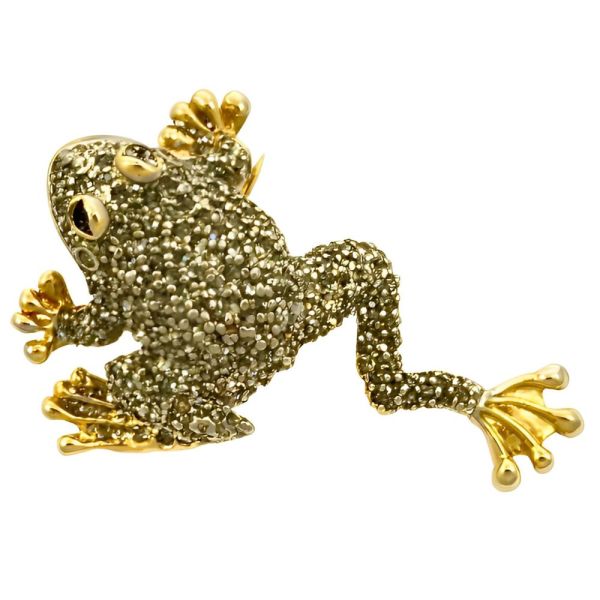 Gold and Silver Plated Iridescent Frog Brooch circa 1980s