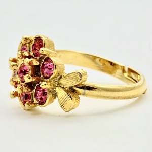 Gold Plated Pink Crystal Flower Ring circa 1970s
