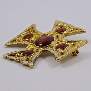 Gold Plated and Bronze Enamel Maltese Cross Brooch circa 1980s
