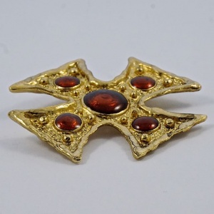Gold Plated and Bronze Enamel Maltese Cross Brooch circa 1980s