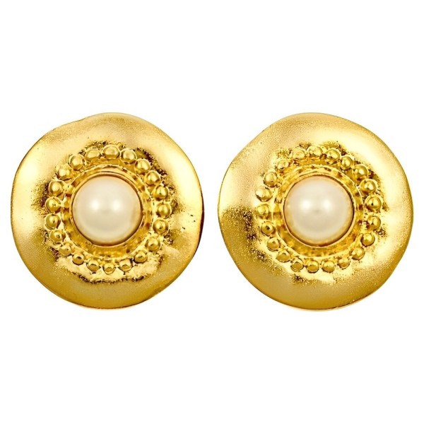 Gold Plated and Faux Pearl Clip On Statement Earrings circa 1980s