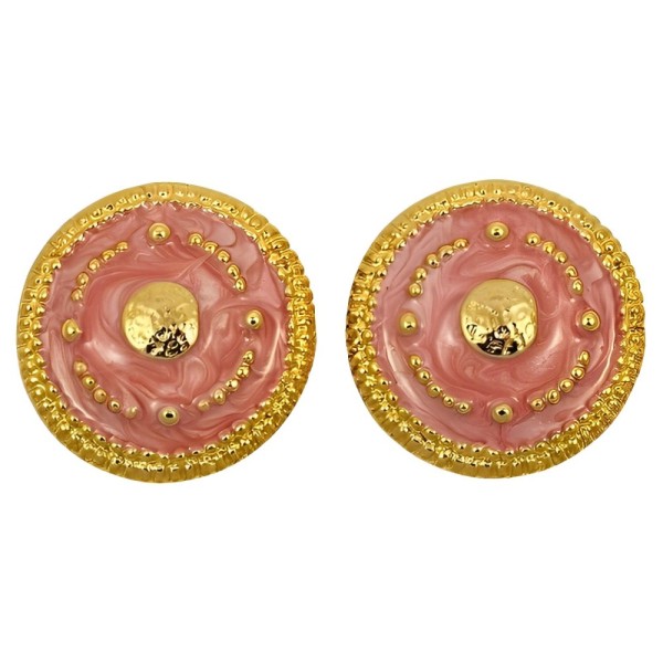 Gold Plated and Pink Enamel Clip On Earrings circa 1980s