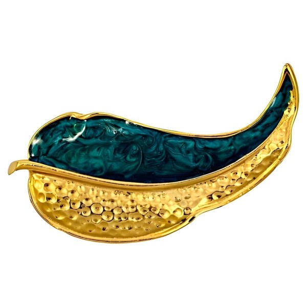 Gold Plated and Teal Enamel Leaf Brooch circa 1980s