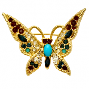Gold Plated Butterfly Brooch with Crystals circa 1980s