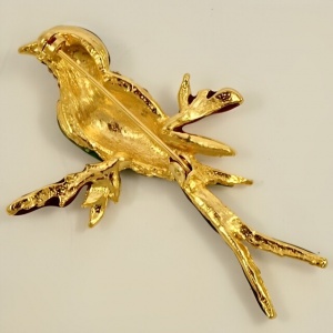 Gold Plated Enamel Bird Brooch with Crystals circa 1980s