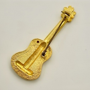 Gold Plated Guitar Brooch with Clear Crystals circa 1980s