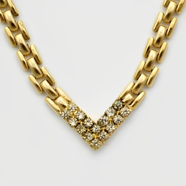 Gold Plated Panther Chain Necklace with Crystals circa 1980s