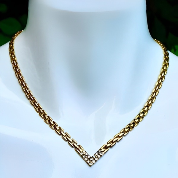 Gold Plated Panther Chain Necklace with Crystals circa 1980s