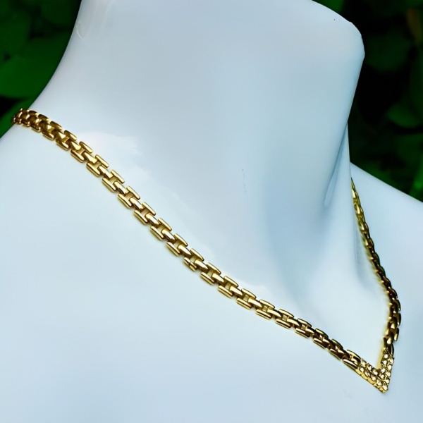 Gold Plated Panther Chain Necklace with Crystals circa 1980s