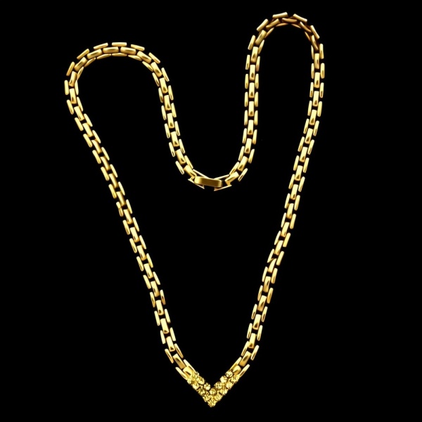 Gold Plated Panther Chain Necklace with Crystals circa 1980s