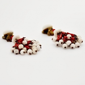 Gold Plated Red and Milk Glass Drop Clip On Earrings circa 1940s