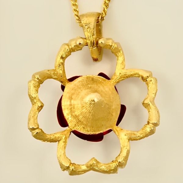 Gold Plated Red Rose Pendant Necklace circa 1980s