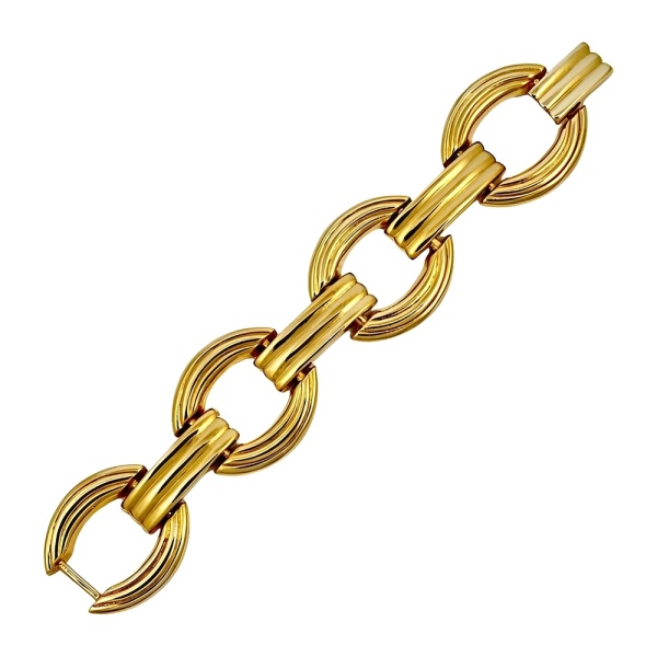 Gold Plated Ridged Link Statement Bracelet 1980s