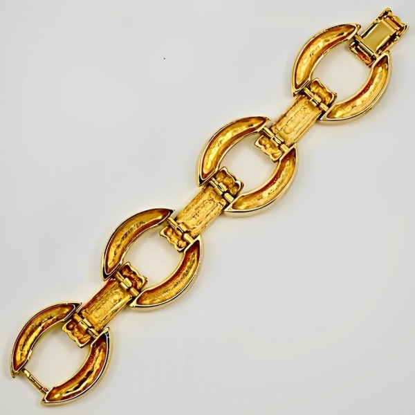 Gold Plated Ridged Link Statement Bracelet 1980s