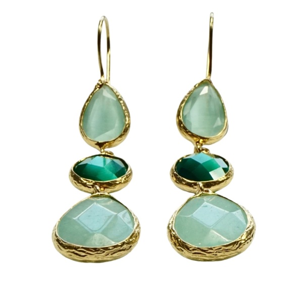 Gold Plated Green Gemstone and Glass Drop Earrings Arabella Bianco