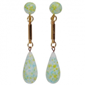 Gold Plated White, Yellow & Turquoise Glass Drop Earrings