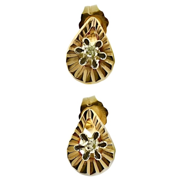 Gold Teardrop Diamond Stud Earrings circa 1940s