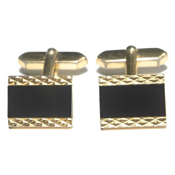 Gold Tone and Black Glass Cufflinks circa 1970s
