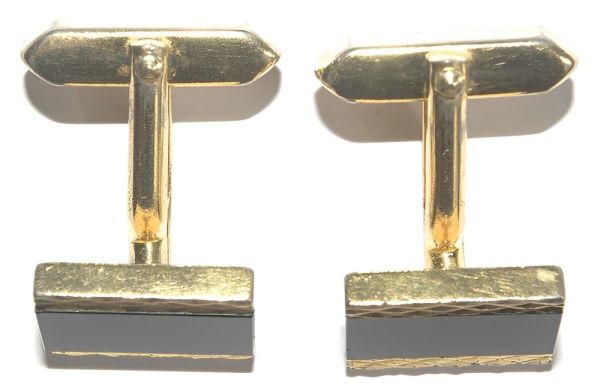 Gold Tone and Black Glass Cufflinks circa 1970s