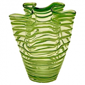 Green Folded Striped Glass Handkerchief Vase, circa 1960s
