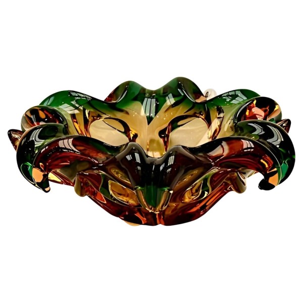 Hand Made Bronze and Green Art Glass Bowl, Circa 1960s