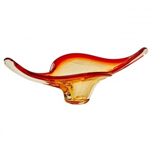 Hand Made Red Orange Yellow Clear Art Glass Bowl, circa 1960s