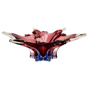 Hand Made Red Pink and Blue Art Glass Bowl circa 1950s