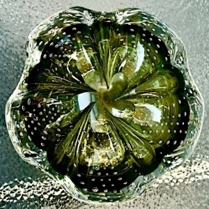 Sage Green Bubble Art Glass Ashtray / Bowl, circa 1960s