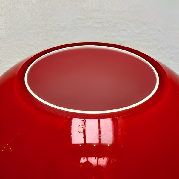 Red Art Glass Ball Vase with White Interior circa 1970s