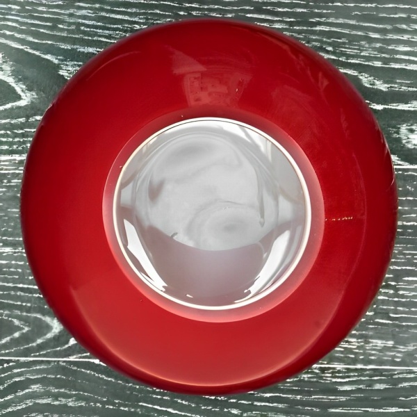 Red Art Glass Ball Vase with White Interior circa 1970s