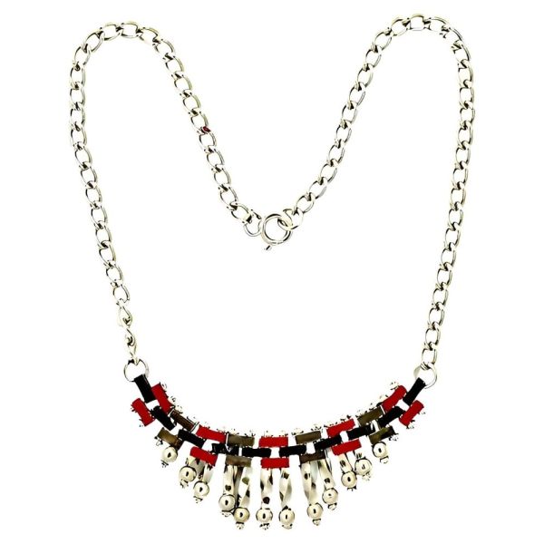Jakob Bengel Art Deco Red Black Enamel Necklace circa 1930s