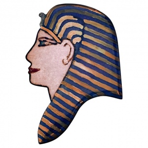 Large Egyptian Revival Blue and Gold Enamel Pharaoh Brooch