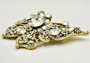 Large Gold Plated Butterfly Brooch with Rhinestones