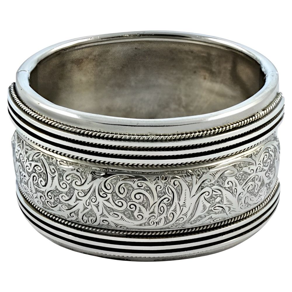Antique Victorian Heavy Silver Engraved Bangle Bracelet