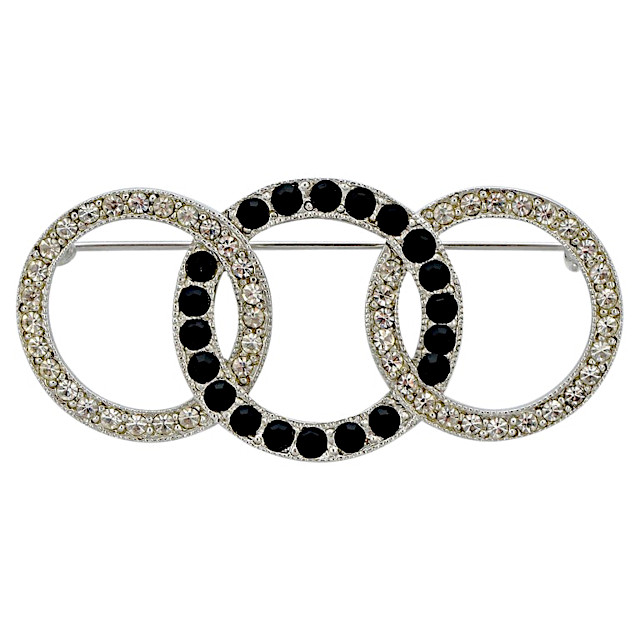 Art Deco 89 Classic Brooch with Black and Clear Rhinestones