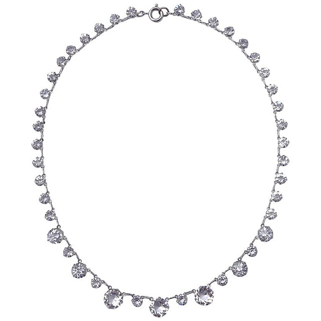 Art Deco Silver Tone and Open Back Clear Crystal Necklace