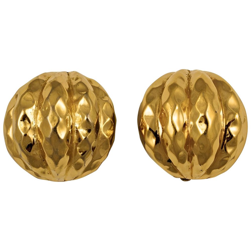 Vintage Ciner Gold Plated Domed Clip On Earrings Arabella Bianco