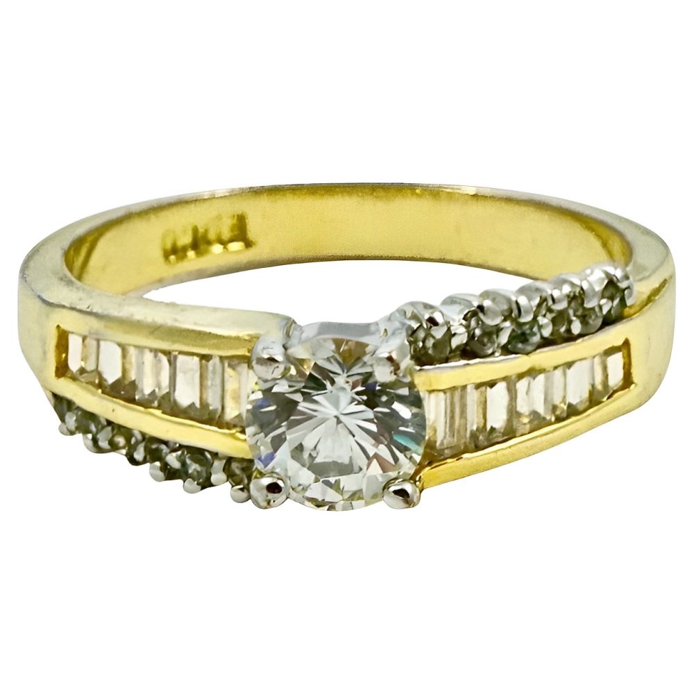 EDCO Gold Plated Solitaire Ring Ornate Shoulders 1980s | Arabella Bianco