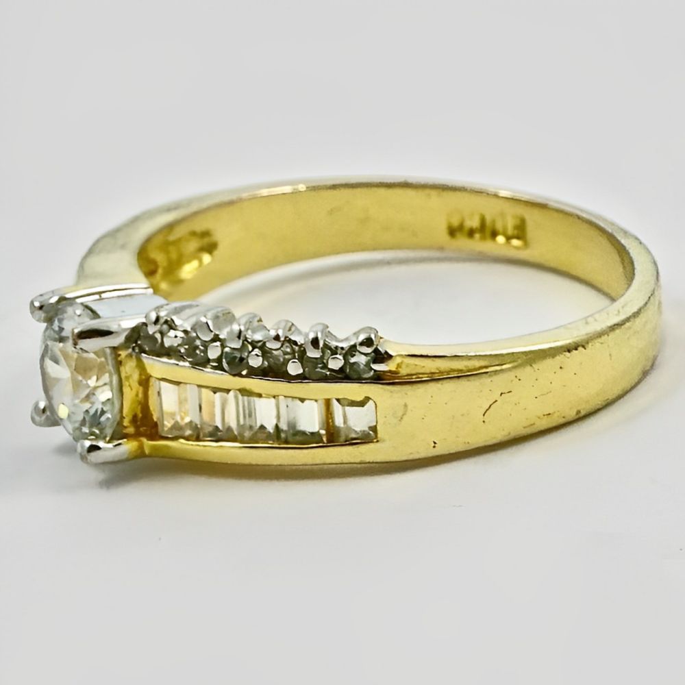 EDCO Gold Plated Solitaire Ring Ornate Shoulders 1980s | Arabella Bianco