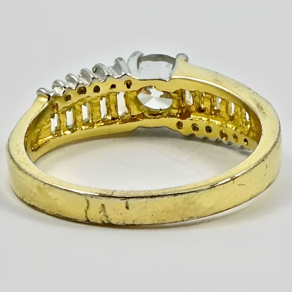 EDCO Gold Plated Solitaire Ring Ornate Shoulders 1980s | Arabella Bianco