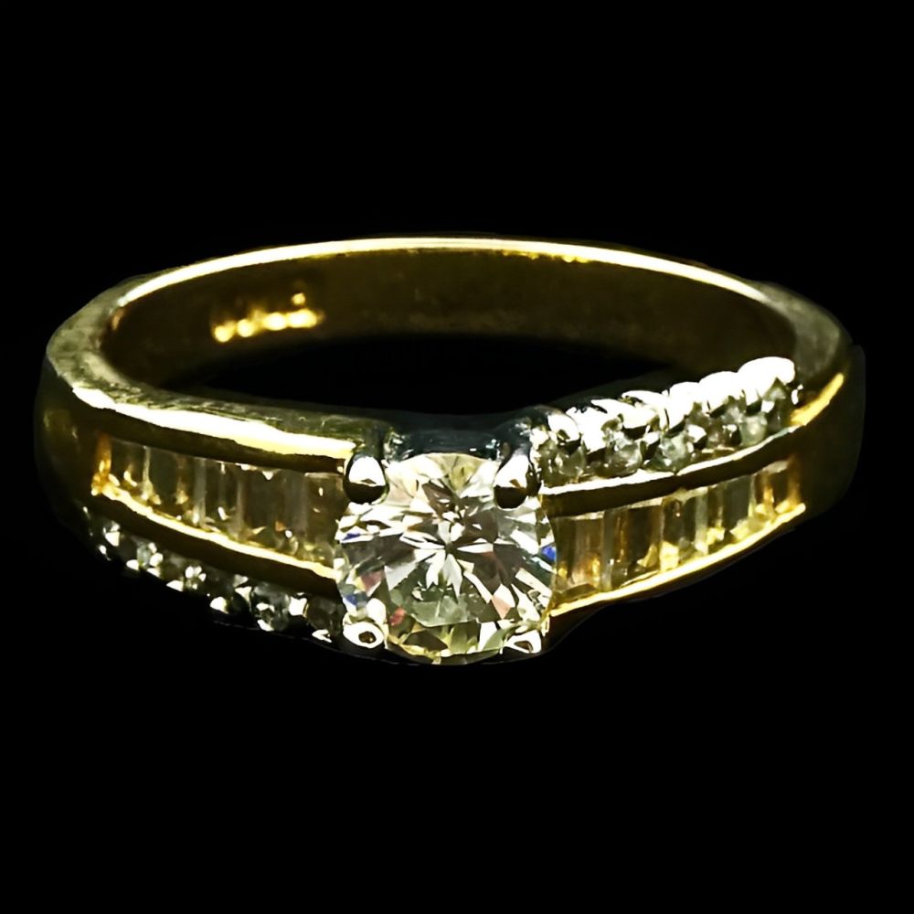 EDCO Gold Plated Solitaire Ring Ornate Shoulders 1980s | Arabella Bianco