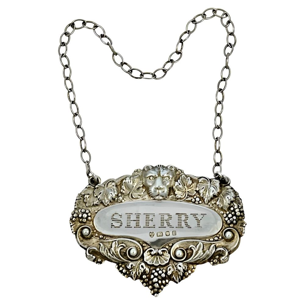 English Sterling Silver Sherry Decanter Label 1970s
